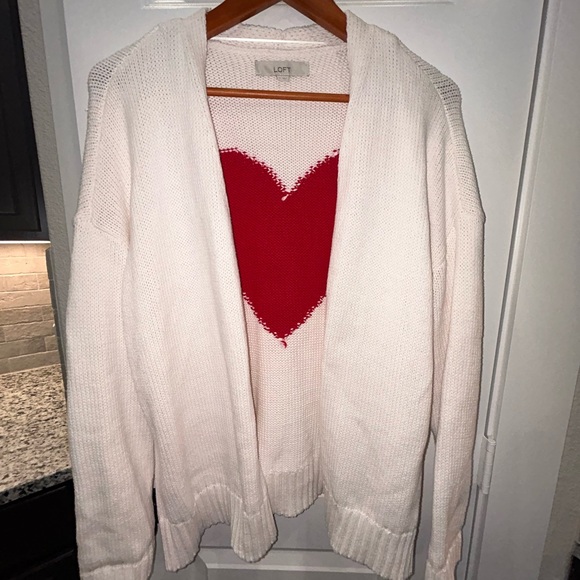 LOFT White and Red Heart Cardigan Sweater - Picture 3 of 7